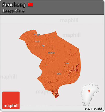 Political 3D Map of Fencheng, cropped outside