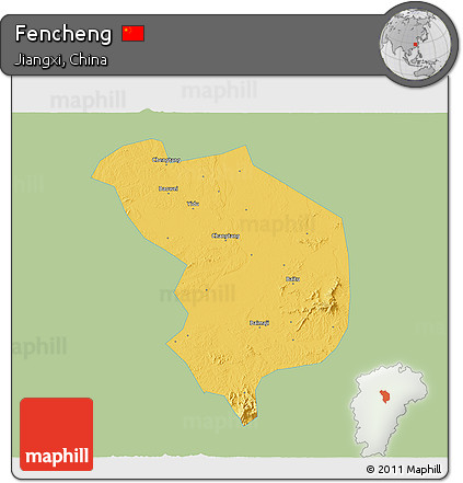 Savanna Style 3D Map of Fencheng, single color outside