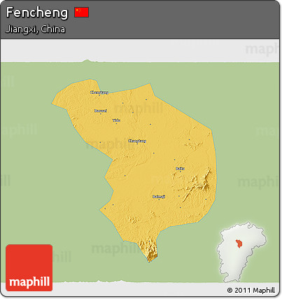 Savanna Style 3D Map of Fencheng, single color outside