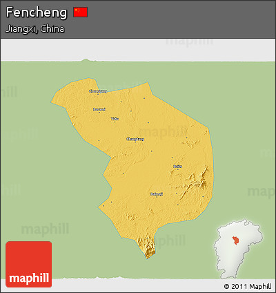 Savanna Style 3D Map of Fencheng, single color outside