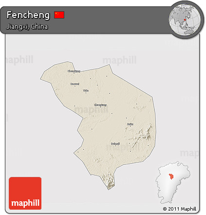 Shaded Relief 3D Map of Fencheng, cropped outside