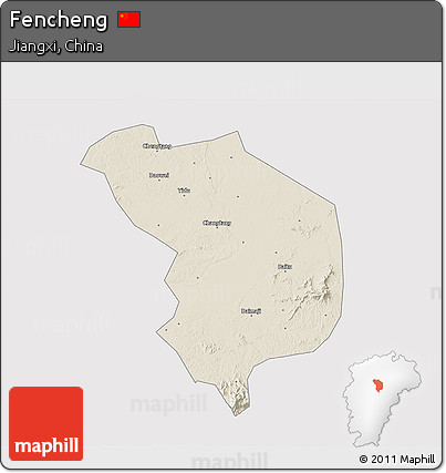 Shaded Relief 3D Map of Fencheng, cropped outside