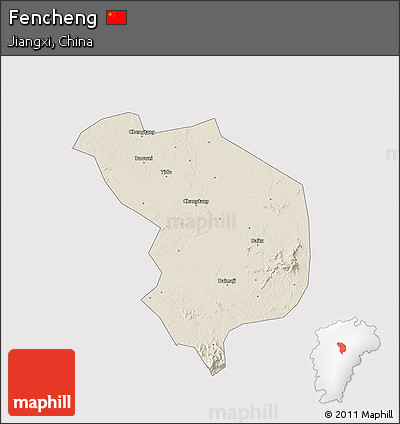 Shaded Relief 3D Map of Fencheng, cropped outside