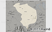 Shaded Relief 3D Map of Fencheng, darken, semi-desaturated