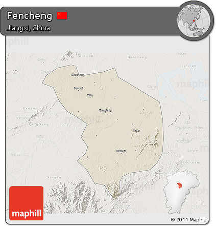 Shaded Relief 3D Map of Fencheng, lighten