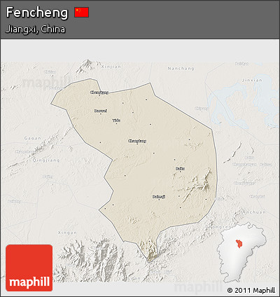 Shaded Relief 3D Map of Fencheng, lighten