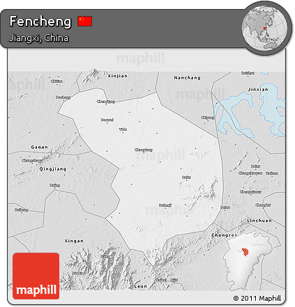 Silver Style 3D Map of Fencheng