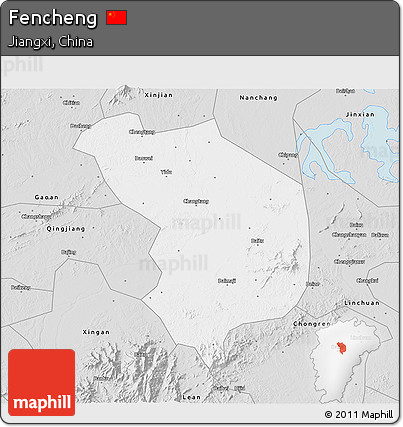 Silver Style 3D Map of Fencheng