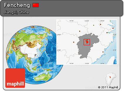 Physical Location Map of Fencheng, highlighted country, highlighted parent region