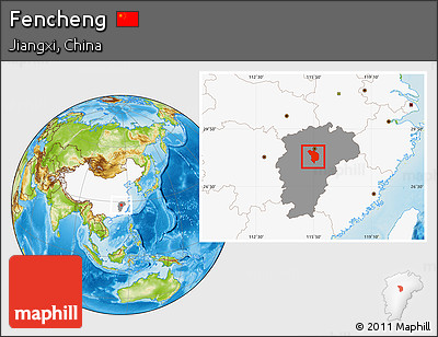 Physical Location Map of Fencheng, highlighted country, highlighted parent region