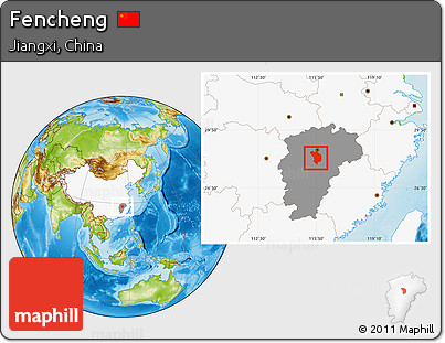 Physical Location Map of Fencheng, highlighted country, highlighted parent region