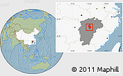 Savanna Style Location Map of Fencheng, highlighted country, highlighted parent region, hill shading