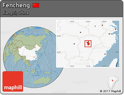 Savanna Style Location Map of Fencheng, highlighted country, hill shading