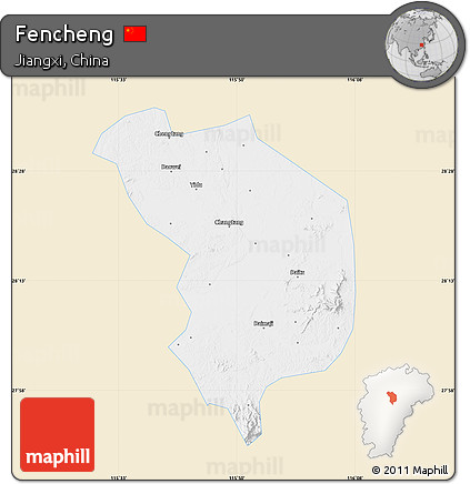 Classic Style Map of Fencheng, single color outside