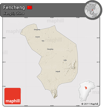 Shaded Relief Map of Fencheng, cropped outside