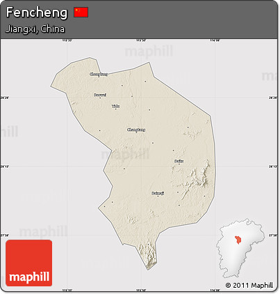 Shaded Relief Map of Fencheng, cropped outside