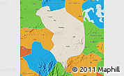 Shaded Relief Map of Fencheng, political outside