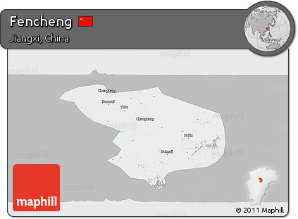 Gray Panoramic Map of Fencheng, single color outside