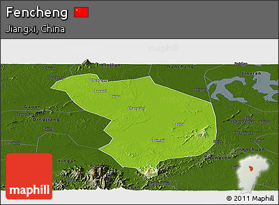 Physical Panoramic Map of Fencheng, darken