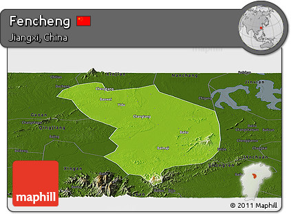 Physical Panoramic Map of Fencheng, darken