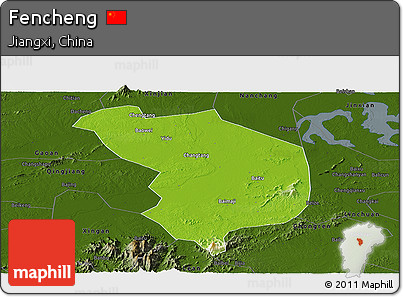 Physical Panoramic Map of Fencheng, darken