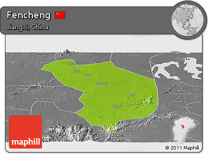 Physical Panoramic Map of Fencheng, desaturated