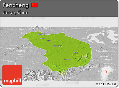 Physical Panoramic Map of Fencheng, lighten, desaturated