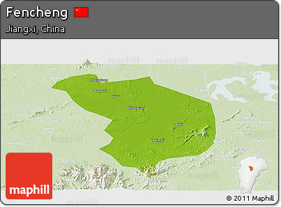 Physical Panoramic Map of Fencheng, lighten