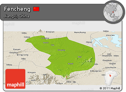 Physical Panoramic Map of Fencheng, shaded relief outside