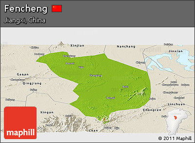 Physical Panoramic Map of Fencheng, shaded relief outside