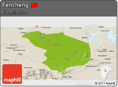 Physical Panoramic Map of Fencheng, shaded relief outside