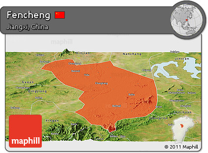Political Panoramic Map of Fencheng, satellite outside