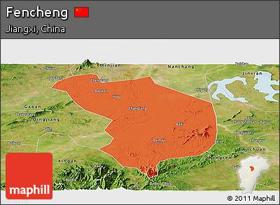 Political Panoramic Map of Fencheng, satellite outside