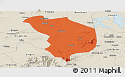 Political Panoramic Map of Fencheng, shaded relief outside