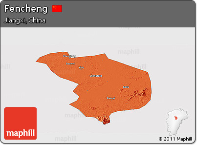 Political Panoramic Map of Fencheng, single color outside