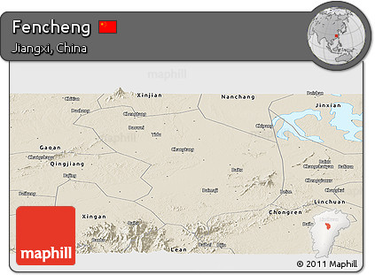 Shaded Relief Panoramic Map of Fencheng