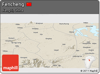 Shaded Relief Panoramic Map of Fencheng