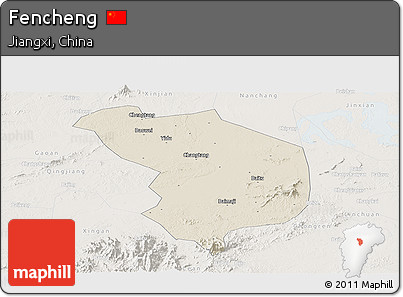 Shaded Relief Panoramic Map of Fencheng, lighten
