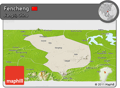 Shaded Relief Panoramic Map of Fencheng, physical outside