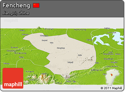 Shaded Relief Panoramic Map of Fencheng, physical outside