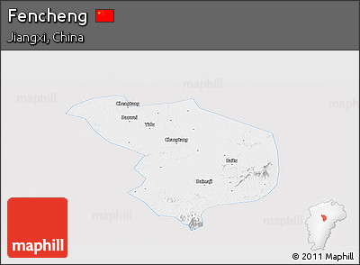 Silver Style Panoramic Map of Fencheng, single color outside
