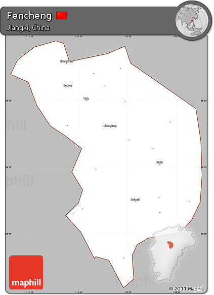Gray Simple Map of Fencheng, cropped outside