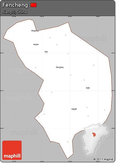 Gray Simple Map of Fencheng, cropped outside