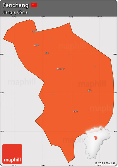 Political Simple Map of Fencheng, cropped outside
