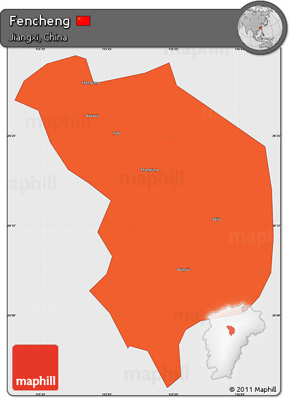 Political Simple Map of Fencheng, single color outside