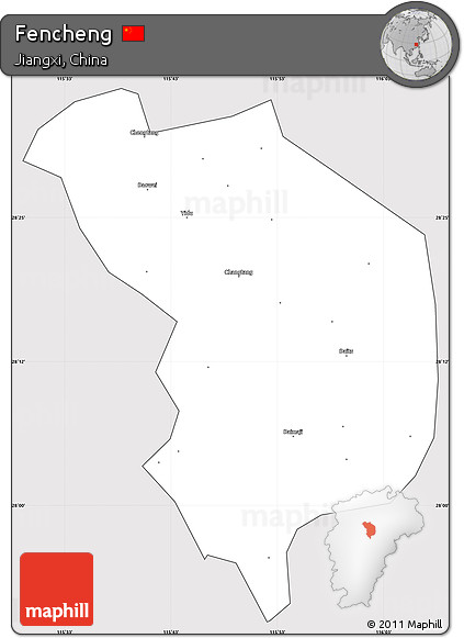 Silver Style Simple Map of Fencheng, cropped outside