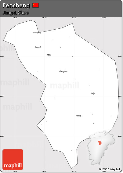 Silver Style Simple Map of Fencheng, cropped outside