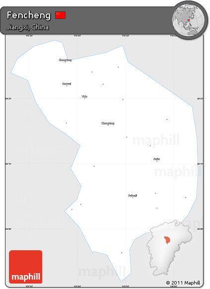 Silver Style Simple Map of Fencheng, single color outside