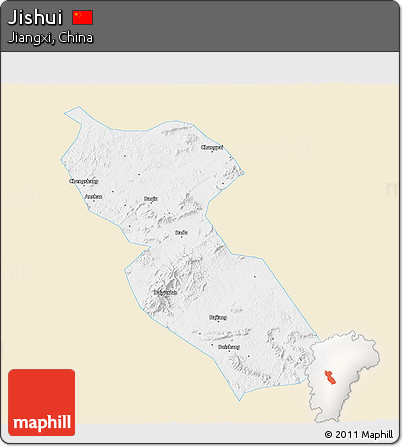 Classic Style 3D Map of Jishui, single color outside