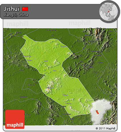 Physical 3D Map of Jishui, darken
